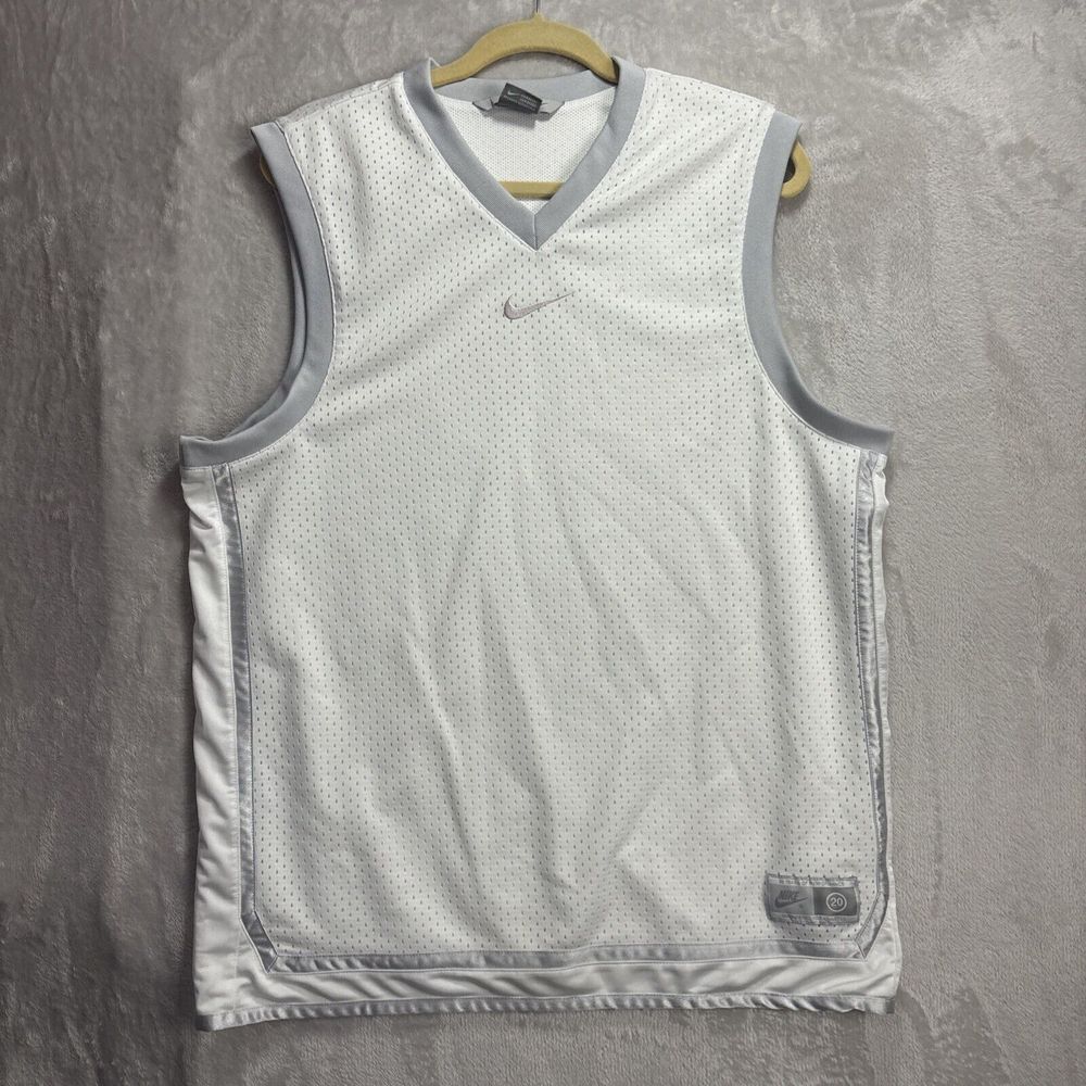 Nike Center Swoosh Basketball Jersey #20 size Medium White And GrayTrim Mesh